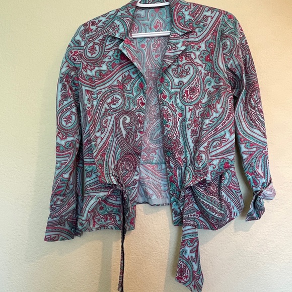 Vintage Long Sleeve Paisley Tie Front Blouse - Picture 3 of 10